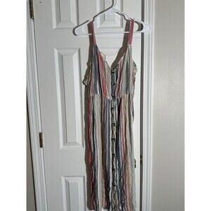 Hint of Blush XL Juniors Striped Button Front Midi Dress High Low Boho